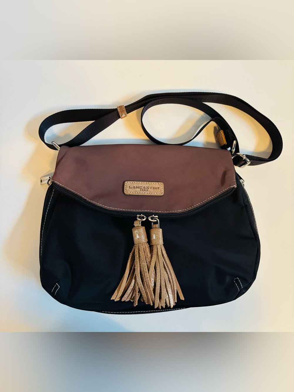 Lancaster Paris Crossbody Bag Black Brown Taupe shimmer